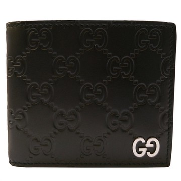 【GUCCI 古馳】473916 經典雙G LOGO壓紋8卡摺疊短夾(黑色)