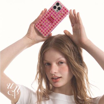 UNEUPEU粉色格紋蛋糕原創雙層印花適用iPhone15promax蝴蝶結手機殼蘋果14promax新款15pro創意14pro全包防摔