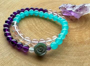 ||青玫瑰|| 54顆雙圈天然石阿拉善手珠/紫水晶/天河石 快速出貨