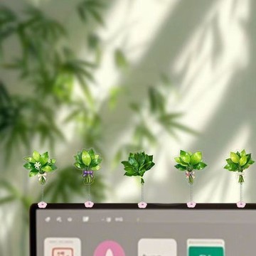 🎁誠意良品+口碑擴散📢柚子葉去晦氣電腦飾品彈簧搖搖樂轉運幸運亞克力創意屏幕裝飾品 Z2JMU