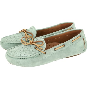 BOTTEGA VENETA 麂皮編織綁帶莫卡辛鞋(綠色)