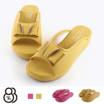 【88%】]涼拖鞋-皮質鞋面 跟高4cm 厚底楔形拖鞋 純色簡約平底鞋