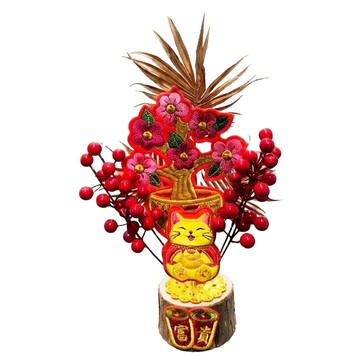 桃花樹木頭底座擺飾  23 x 36cm