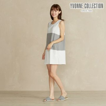 YVONNE 以旺傢飾 變色條紋無袖洋裝-岩石灰
