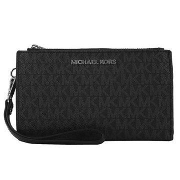 【Michael Kors】JET SET Logo PVC&十字紋防刮皮革雙層手掛式手拿長夾(2色)