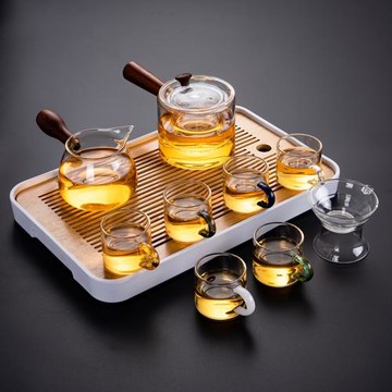玻璃茶杯茶具家用辦公室會客套裝加厚耐熱功夫茶壺側把泡茶壺喝茶