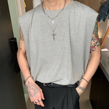 【PORY STORE】吊嘎 厚磅 無袖背心 韓國 寬鬆 落肩 馬甲 素面 百搭 背心 男生背心