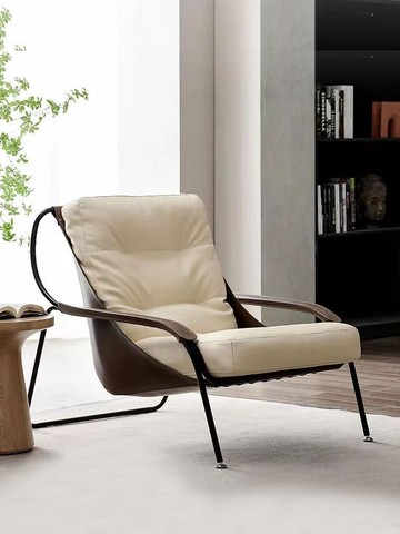 椅子 實木椅子 餐椅 辦公椅 真皮椅 免運 速發 開立發票 設計師單人沙發椅客廳極簡單人椅侘寂餅干椅意式輕奢休閑網紅躺椅