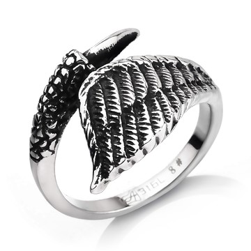 戒指．白鋼｜魔爪羽翼．龐克．客製刻字