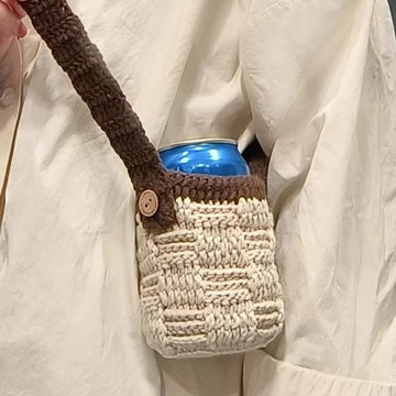 DIY💖ins風水杯套鈎織棊盤格杯套保溫杯隔熱diy材料包毛綫編織鈎針手作手工材料包創意交換禮物 毛線編織鉤針手作 Y6