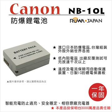 攝彩@樂華 FOR Canon NB-10L 相機電池 鋰電池 防爆 原廠充電器可充 保固一年【全壘打★APP下單 跨店最高20%點數回饋!!】