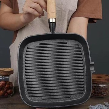 鐵鍋不粘鍋鑄鐵牛排煎鍋加厚牛扒條紋家用煎魚純生鐵不粘平底鍋