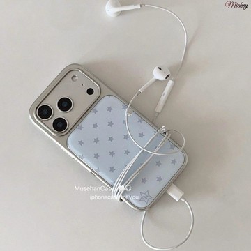 防摔手機殼.韓系霧霾藍復古星星元素新款銀邊手機殼適用蘋果iPhone17promax高161514131211