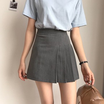 高腰純色半身裙女春夏新款韓版百搭修身顯瘦包臀裙百褶裙短裙1入