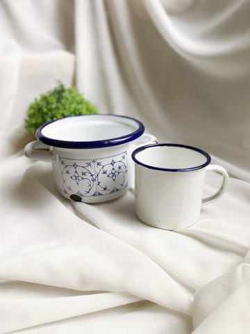 【好日戀物】德國帶回西德製藍白花紋琺瑯鍋琺瑯杯