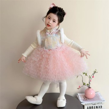 女童連衣裙繁花兒童秋冬季拜年服過年衣服新年國風女寶寶裙子冬裝