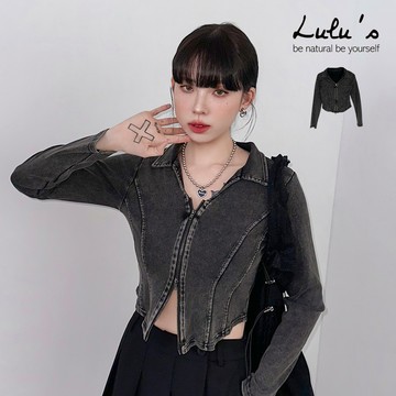 限時下殺/修身車線雙拉鍊水洗翻領上衣黑灰【A01250931】