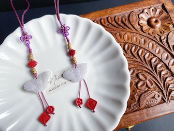 天然緬甸玉翡翠 蝴蝶 硃砂 設計 手機掛 包掛 禮物 吊飾