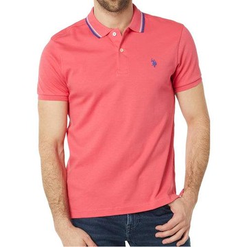 US Polo 2024男時尚全棉小馬球紅橙色合身短袖POLO