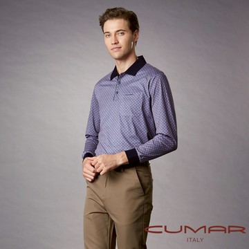 CUMAR 男裝長袖羅紋領印花POLO衫 / 249244