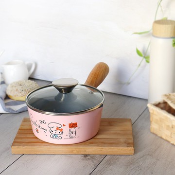 【SANRIO】HELLO KITTY-碳鋼不沾塗層單柄鍋 16CM (附蓋) 台灣製