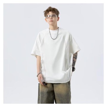 解構T恤男 寬鬆落肩 日系復古簡約休閒美學短袖 男生衣服