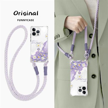 斜挎背包式適用蘋果16promax手機殼新款透明iphone16pro硅膠全包防摔15腕帶掛繩原創高級感小清新花朵夏天潮