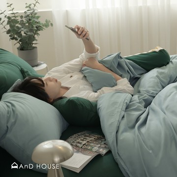 舒柔棉-灰綠 ✖ 杉霧綠 雙色配-床包被套組｜AnD House 安庭家居 素色 混搭