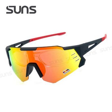 【SUNS】運動偏光太陽眼鏡 含內視鏡 黑框紅水銀 REVO電鍍 抗UV400/抗藍光/路跑/自行車 N930