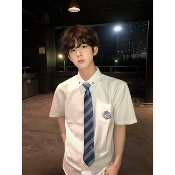 【刺篇】 原創日系DK制服短袖襯衫刺繡休閑男款白色黑色襯衣夏季