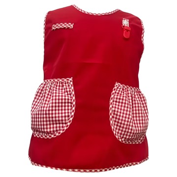 可愛俏皮莓好拼色格紋輕便圍兜 Cotton35%+Polyester65%  10號  網格口袋 紅色