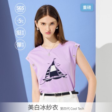 SO NICE【美白冰紗系列】海軍風重磅挺塑小蓋袖金釦邊涼感上衣