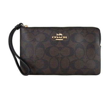 COACH 經典馬車C LOGO PVC拉鍊手拿包(咖啡黑)
