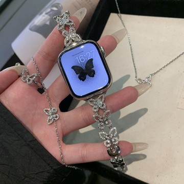 新款蝴蝶皓石金屬錶帶 適用於 Apple Watch10 錶帶 8 7 6 5 SE 錶帶 45mm 41mm