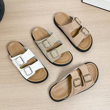 真皮勃肯鞋女夏季外穿一字帶涼拖鞋高級感涼鞋防滑沙灘鞋拖鞋