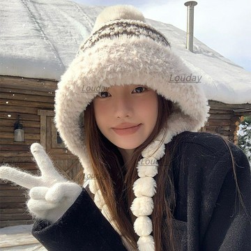 換季新品🔥費爾島風雪地帽 秋冬帽子 防寒保暖冷帽 包頭帽 加厚護耳帽 賞雪帽 機車帽 冬季加厚毛絨雷鋒帽女秋冬保暖護耳