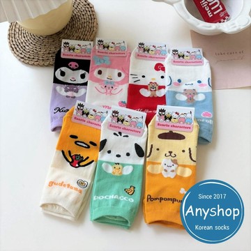 Anyshop韓國襪 三麗鷗短襪 卡通襪子 kitty 布丁狗 女生卡通襪 蛋黃哥 美樂蒂 大耳狗 女襪 14201
