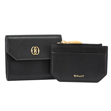 BALLY 6308645 EMBLEM 復古LOGO按扣拆卸活動夾/簡易短夾.黑