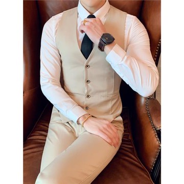 英倫紳士修身西裝馬甲男士大碼米色商務免燙馬夾韓版外套主持禮服