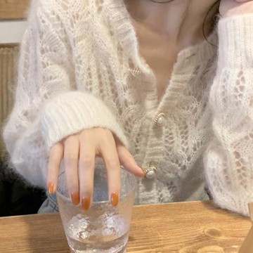 小香風馬海毛針織開衫女2026春季新款慵懶風法式別致鏤空毛衣外套