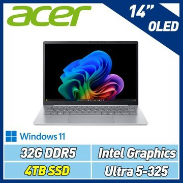 Acer 宏碁 Swift Edge SFE14-I51-5740 14吋2.8K輕薄特仕筆電(Ultra 5-325/32G/4TB SSD/Win11/極光白)