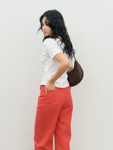 Vintage Semi-Wide Cotton Straight Pants [Red] (MBESPA006RD)