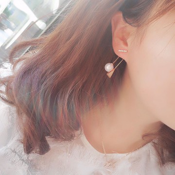 簡約珍珠耳環女修臉型三角形貝殼飾品耳釘新款潮氣質網紅時尚1入
