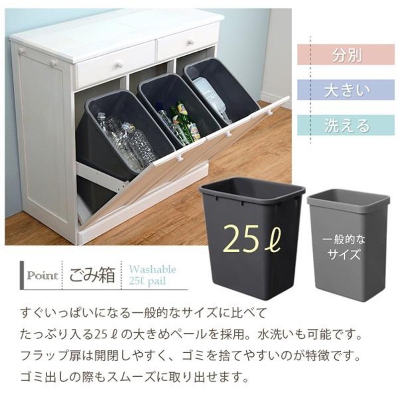 ダストボックス 幅87ｃｍ 3分別 完成品 キッチンカウンター ゴミ箱