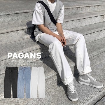 【PAGANS STORE】韓版 復古 水洗 闊腿 直筒 素面 寬鬆 仿舊 牛仔褲 百搭 寬褲 闊腿褲 白色 牛仔 長褲