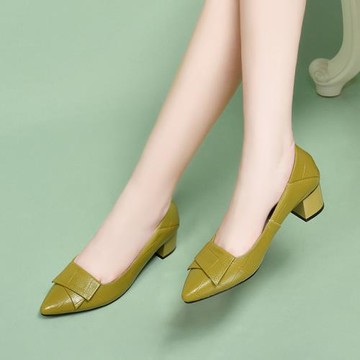 中跟單鞋女粗跟淺口尖頭皮鞋春季2025年新款淺口紅色真皮女鞋春秋