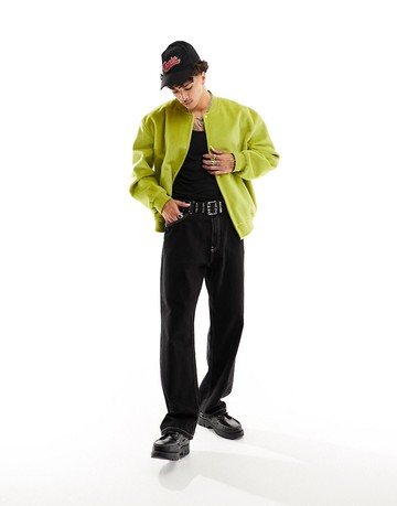 ASOS DESIGN oversized wool bomber in lime-Green