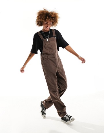 ASOS DESIGN cord dungaree in chocolate brown