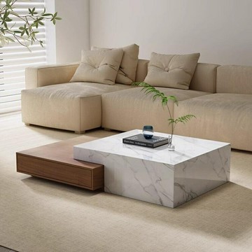 【含稅/免運】【免安裝】巖板茶幾電視柜組合大理石實木客廳家用小戶型伸縮茶幾帶抽屜