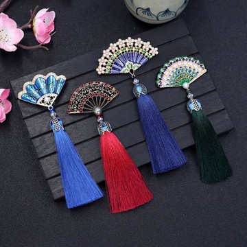 原創中國風古典琺瑯流蘇胸針女旗袍壓襟掛件復古扇子別針百搭配飾